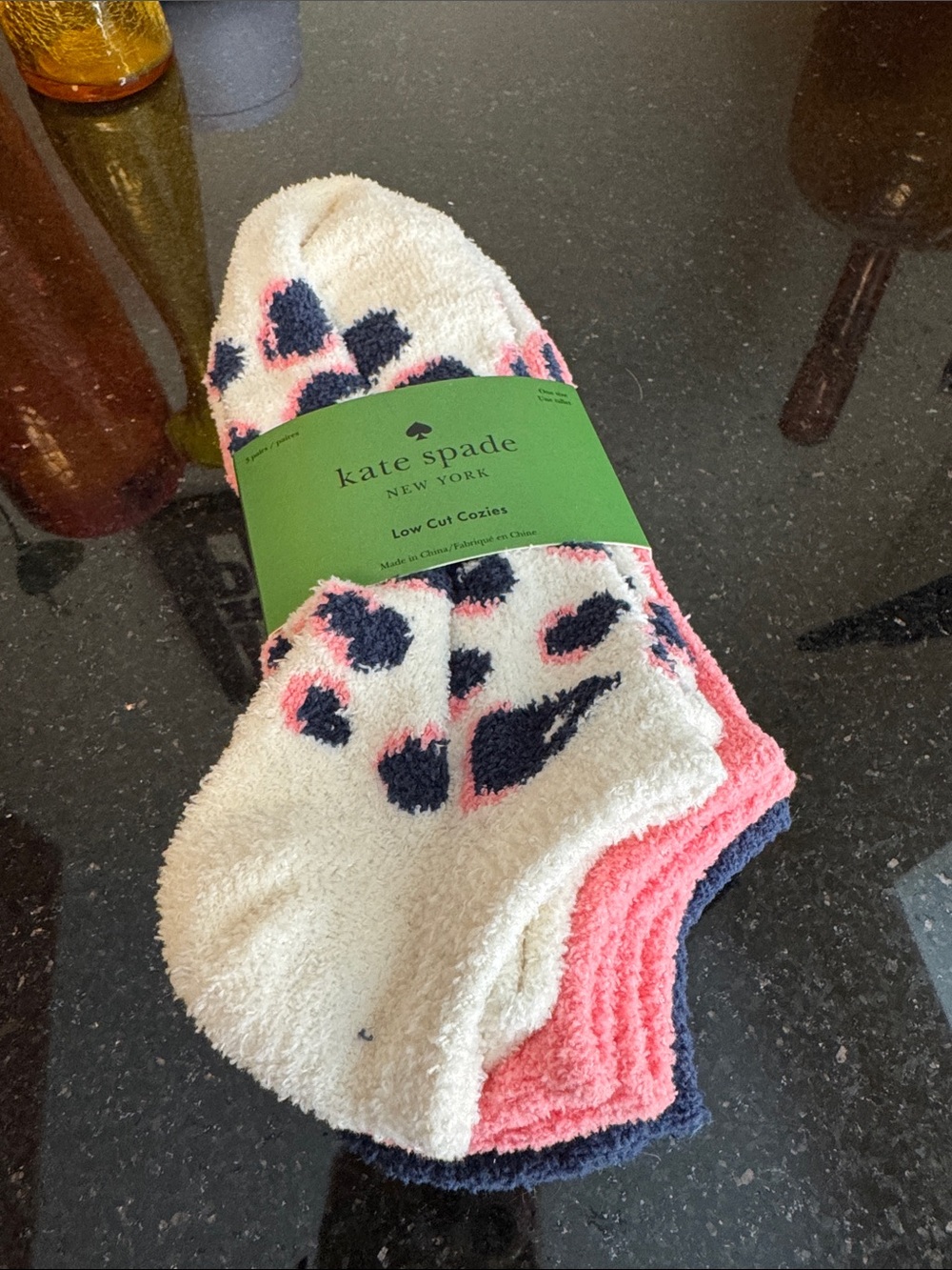 kate spade Low Cut Cozy Socks - Cream, Pink & Navy Leopard
